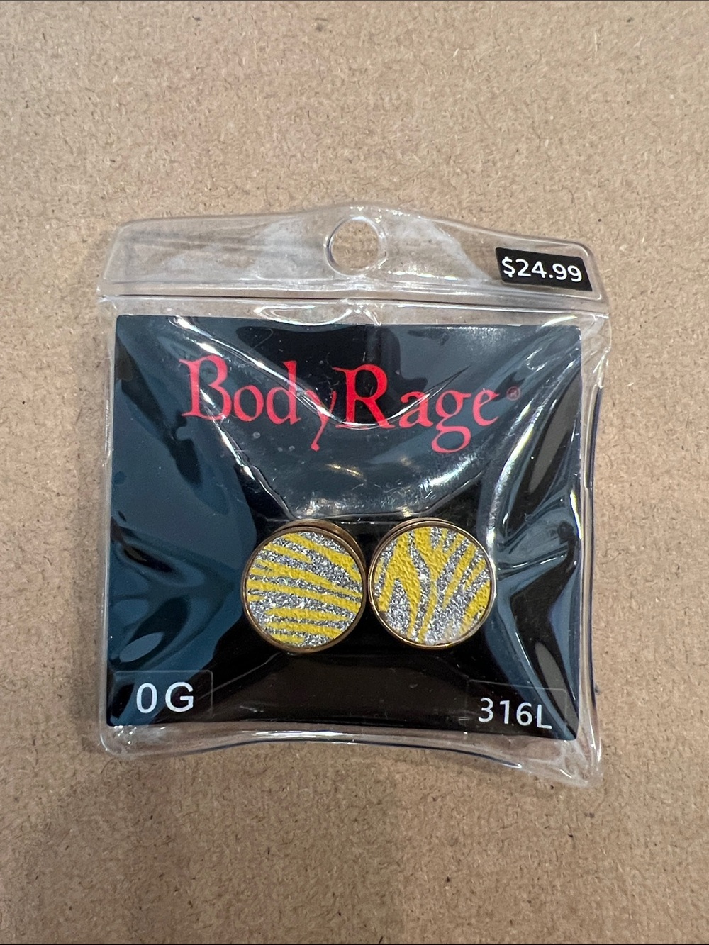 Body Rage Yellow Zebra Cuff Links - Metallic Silver Accent
